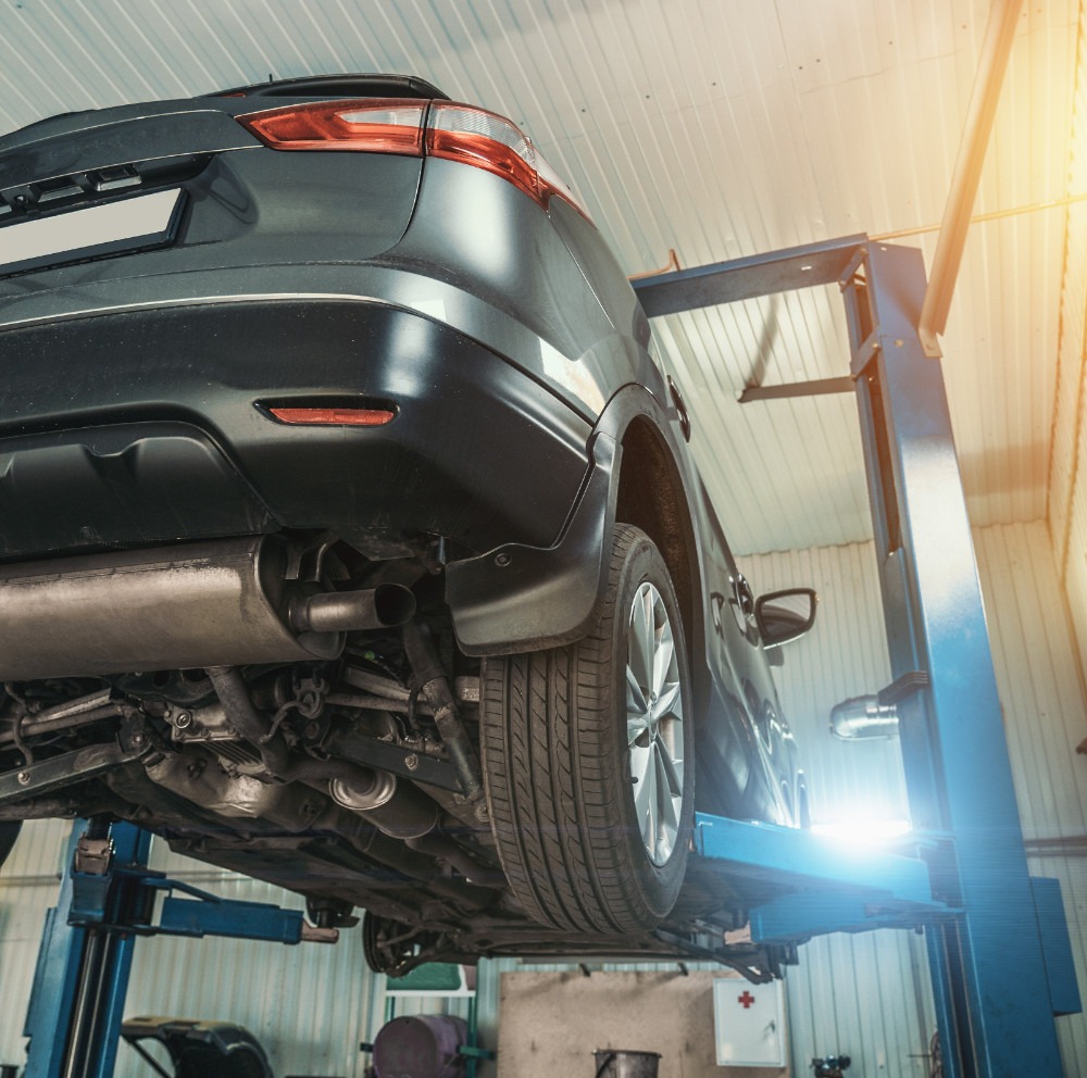 Vehicle on an MOT ramp for inspection - MOT York